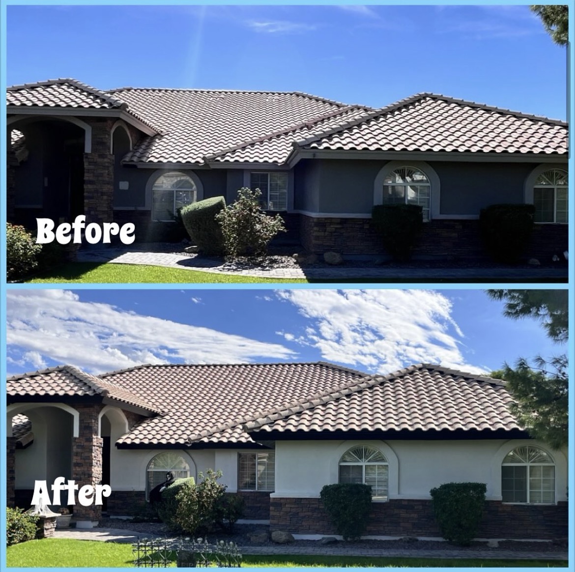 Surprise single-story tile-roof home, before and after exterior repaint