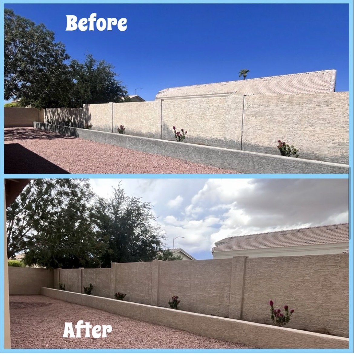 Litchfield Park backyard block wall, before and after repaint