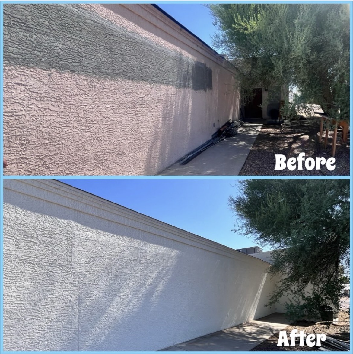 Avondale exterior stucco wall, before and after repaint